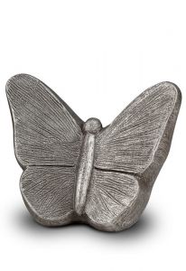 Ceramic art urn for human ashes Butterfly | silver grey