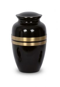 Black brass cremation urn for ashes with golden band