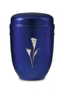 Blue steel cremation ashes urn 'Poppy'