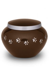 Brown pet urn with silver coloured pawprints | Large