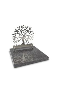 Granite urn memorial with stainless steel Tree of Life