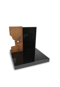 Cremation Memorial Letting Go with Silhouette and Dandelion, Granite and Corten Steel