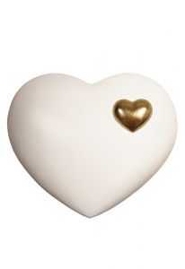 Heart cremation urn for ashes made of limewood - white with gold-coloured heart