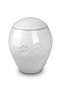 Ceramic pet urn with two paw prints, white