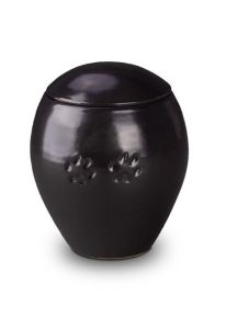 Ceramic pet urn with two paw prints, black