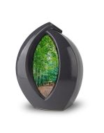 Ceramic urn ‘Forever Framed’ in dark grey, customisable with image