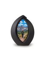 Ceramic keepsake urn ‘Forever Framed’ matt black, customisable with image