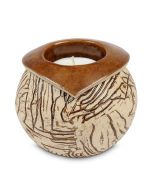 Handmade mini urn 'Ares' with candle holder - beige