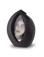 Ceramic urn ‘Forever Framed’ in matt black, customisable with image