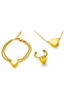 Cremation Jewellery Set with Heart in Gold-Plated Stainless Steel - Bracelet, Ring & Necklace